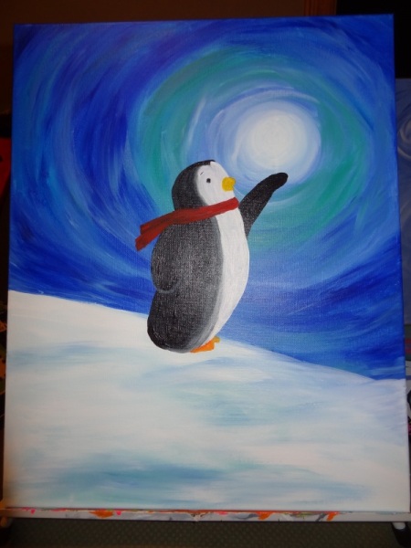 Winter Penquin holding the moon