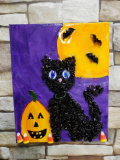 Halloween Cat with bats and real candy corn