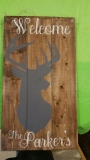 Wood Welcome Deer with Name (10x19)