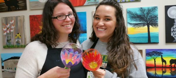 Painting on wine glasses at the Paint Shack in Eau Claire