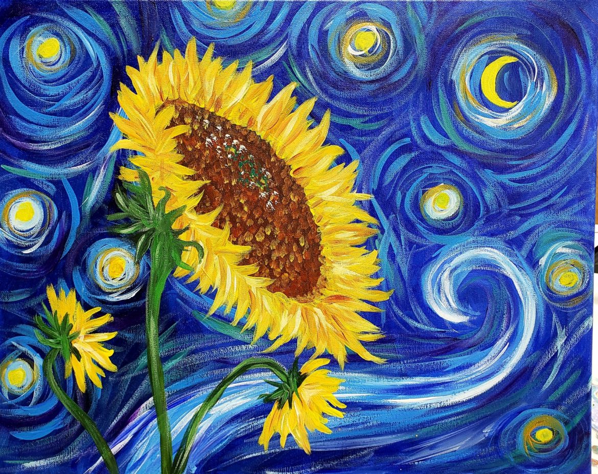 sunflower starry night at the Paint Shack