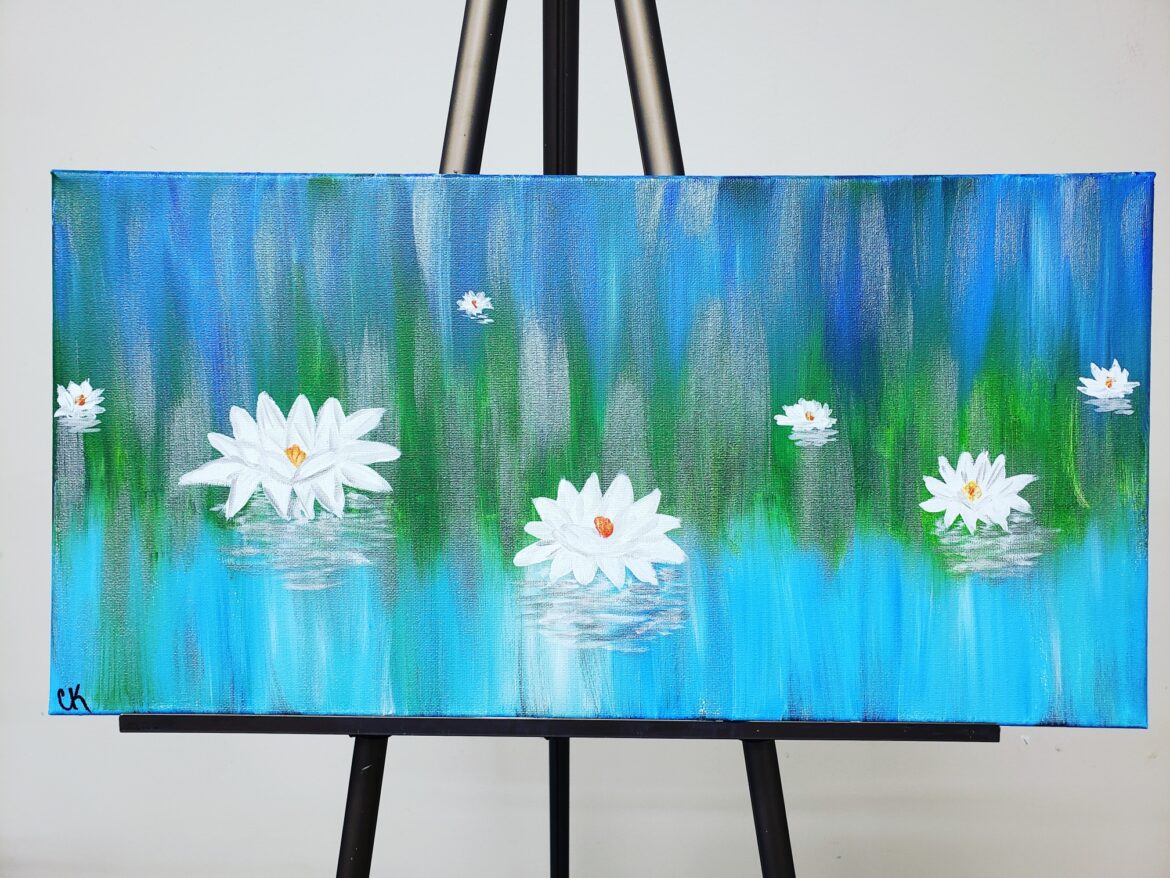 Water Lilies 10x20 painting at The Paint Shack in Eau Claire Wisconsin