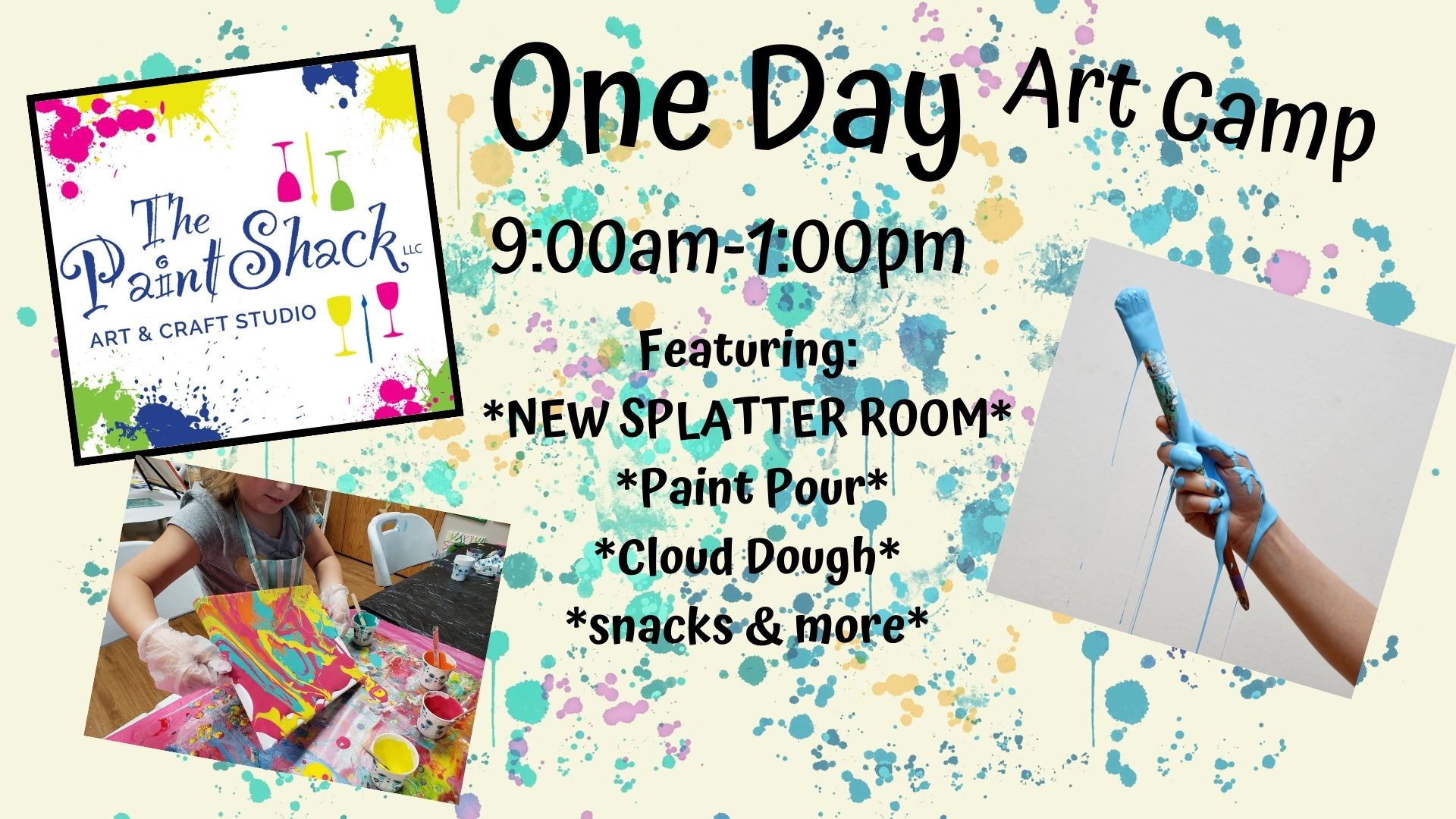 *1 DAY ART CAMP - (Splatter Art, Cloud Dough & Paint Pour)