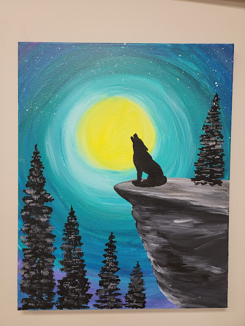 Wolf Howling on a Cliff Painting at the Paint Shack in Eau Claire