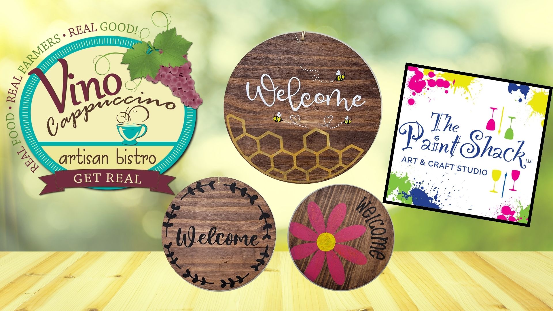 Welcome Wood Signs- Vino Cappuccino