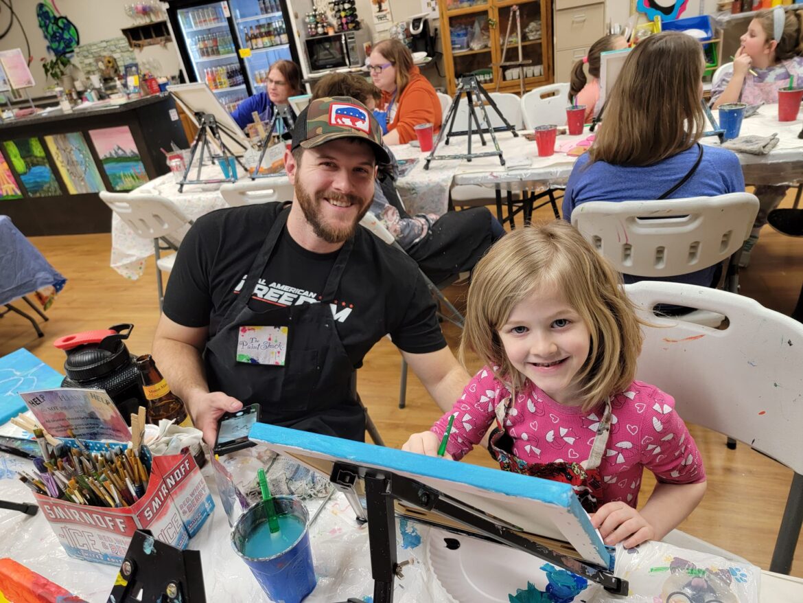 Painting with dad, making memories at the Paint Shack in Eau Claire WI